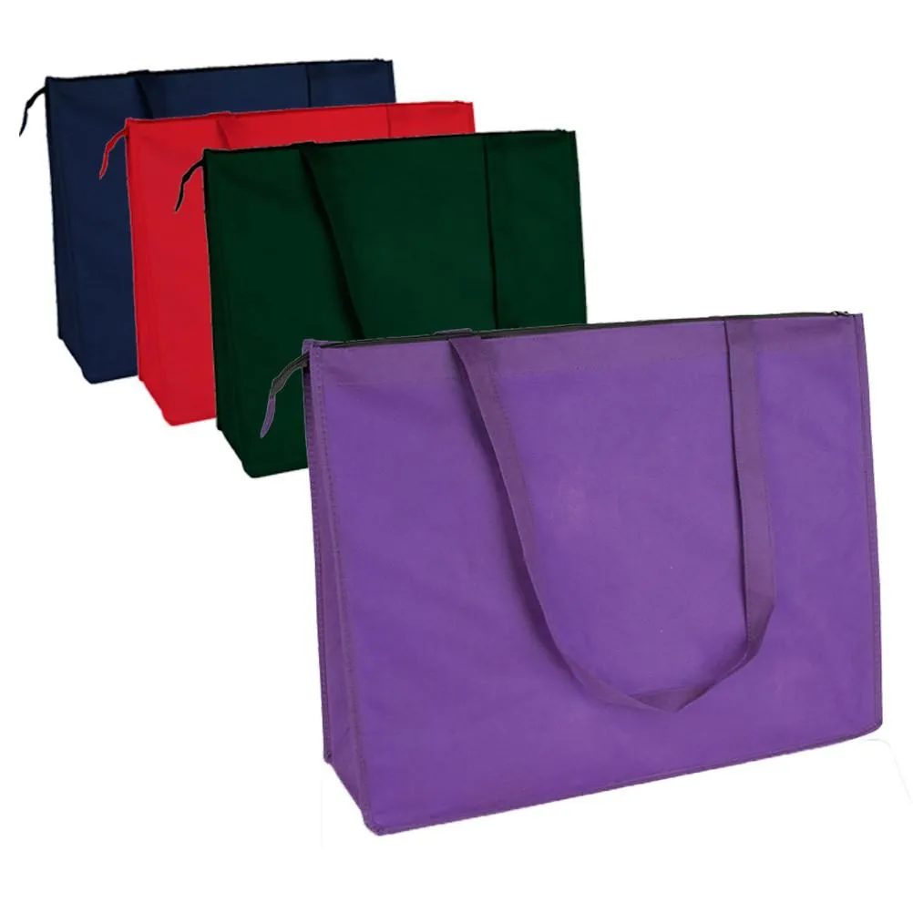 200 ct Zippered Large Tote Bags - Reusable Grocery Bags - By Case