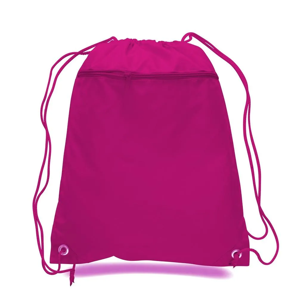 216 ct Promotional Polyester Drawstring Bags with Front Pocket - By Case