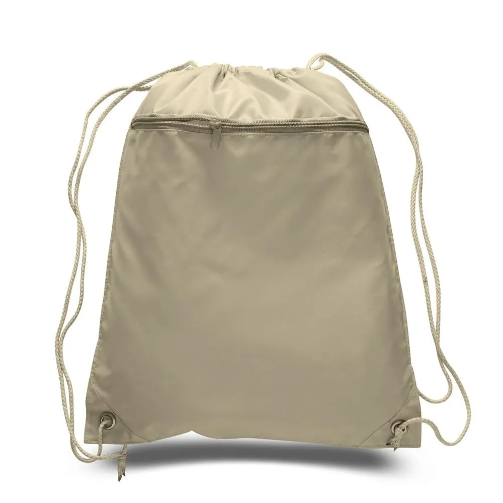 216 ct Promotional Polyester Drawstring Bags with Front Pocket - By Case