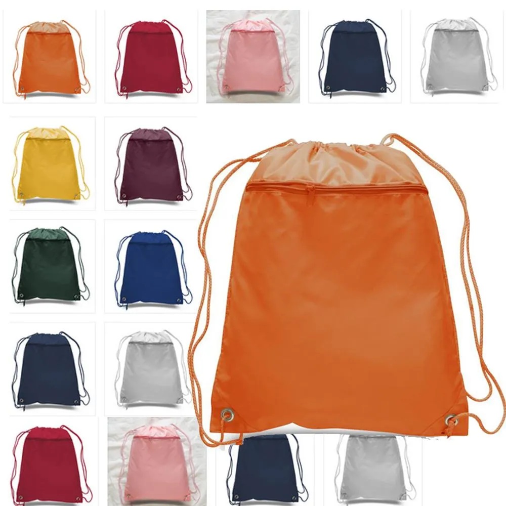 216 ct Promotional Polyester Drawstring Bags with Front Pocket - By Case