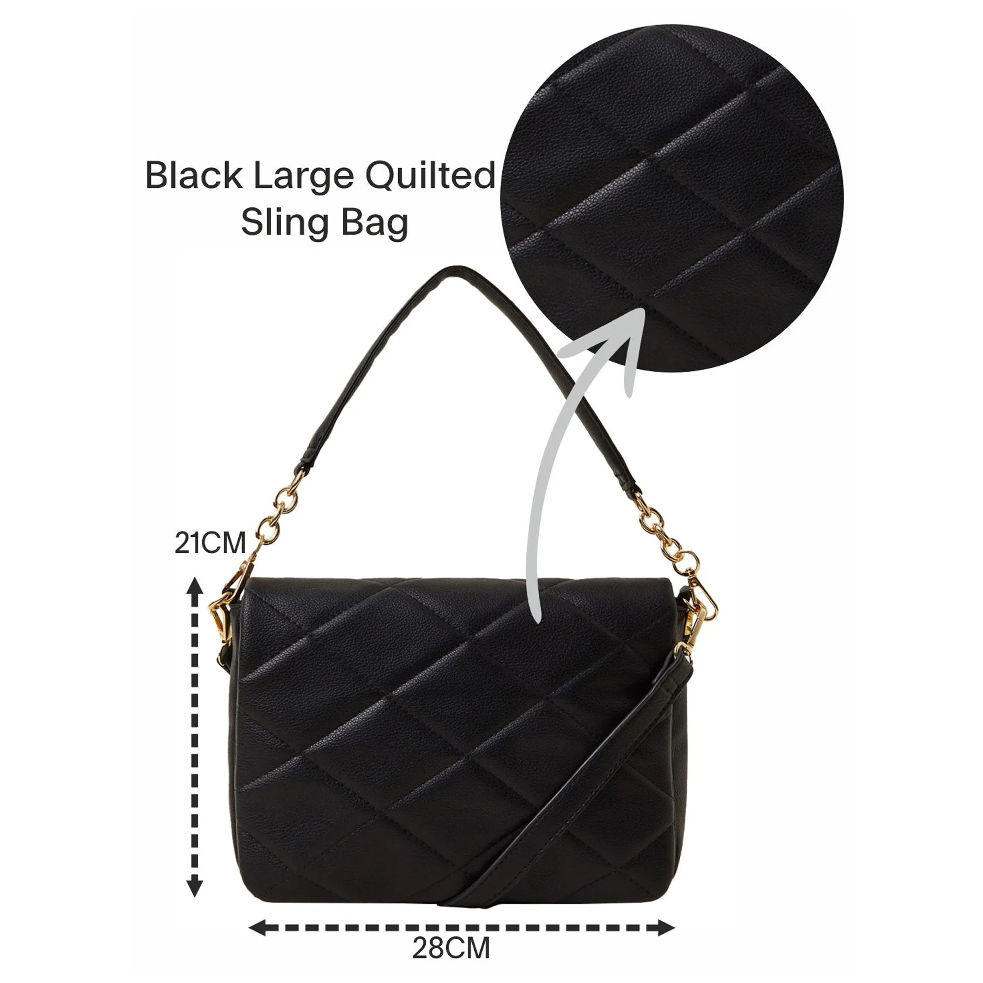 Accessorize London Women's Black Large Quilted Sling Bag