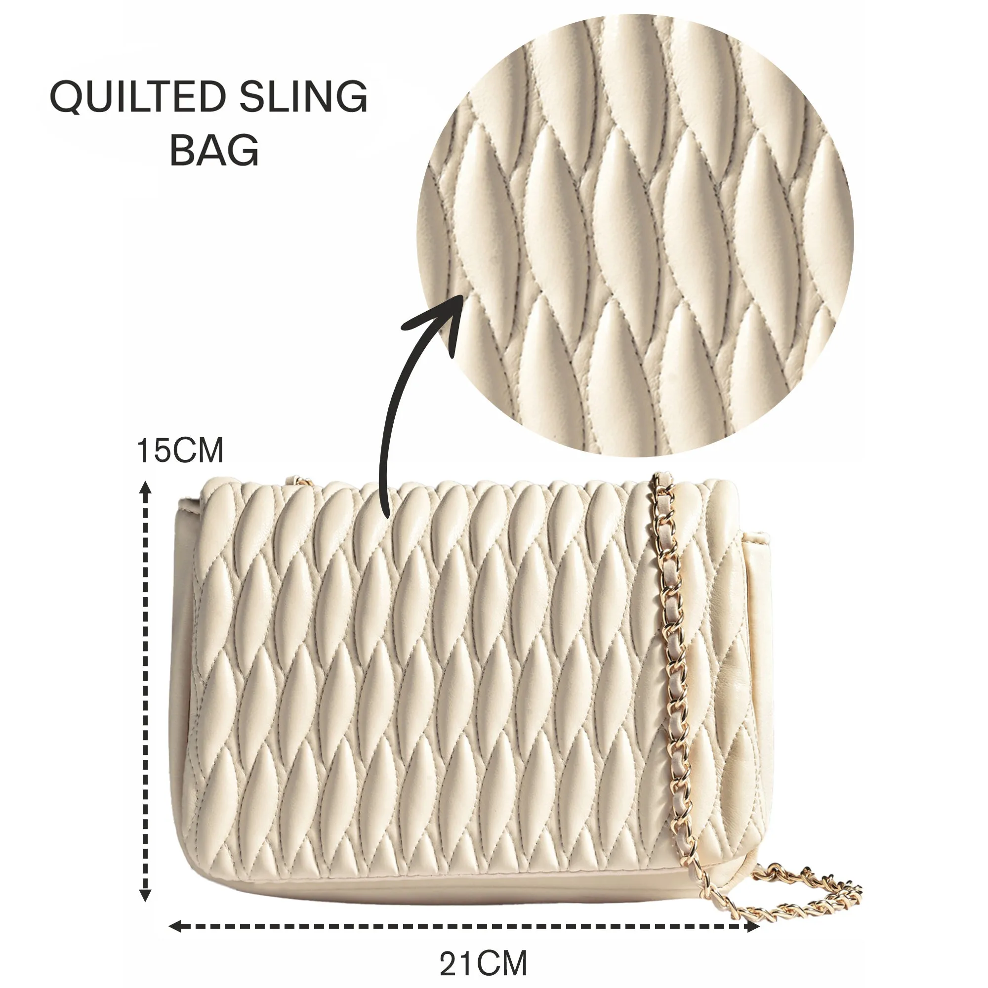 Accessorize London Women's Cream Quilted Sling Bag