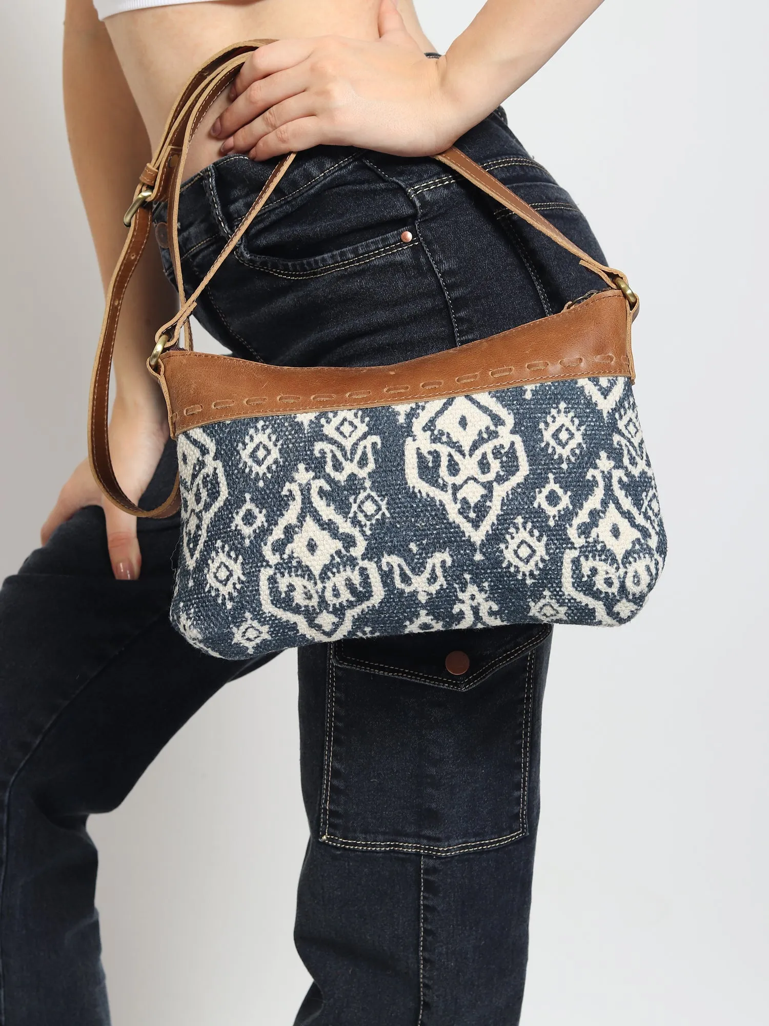 AVA - LEATHER & PRINTED FABRIC SLING  BAG