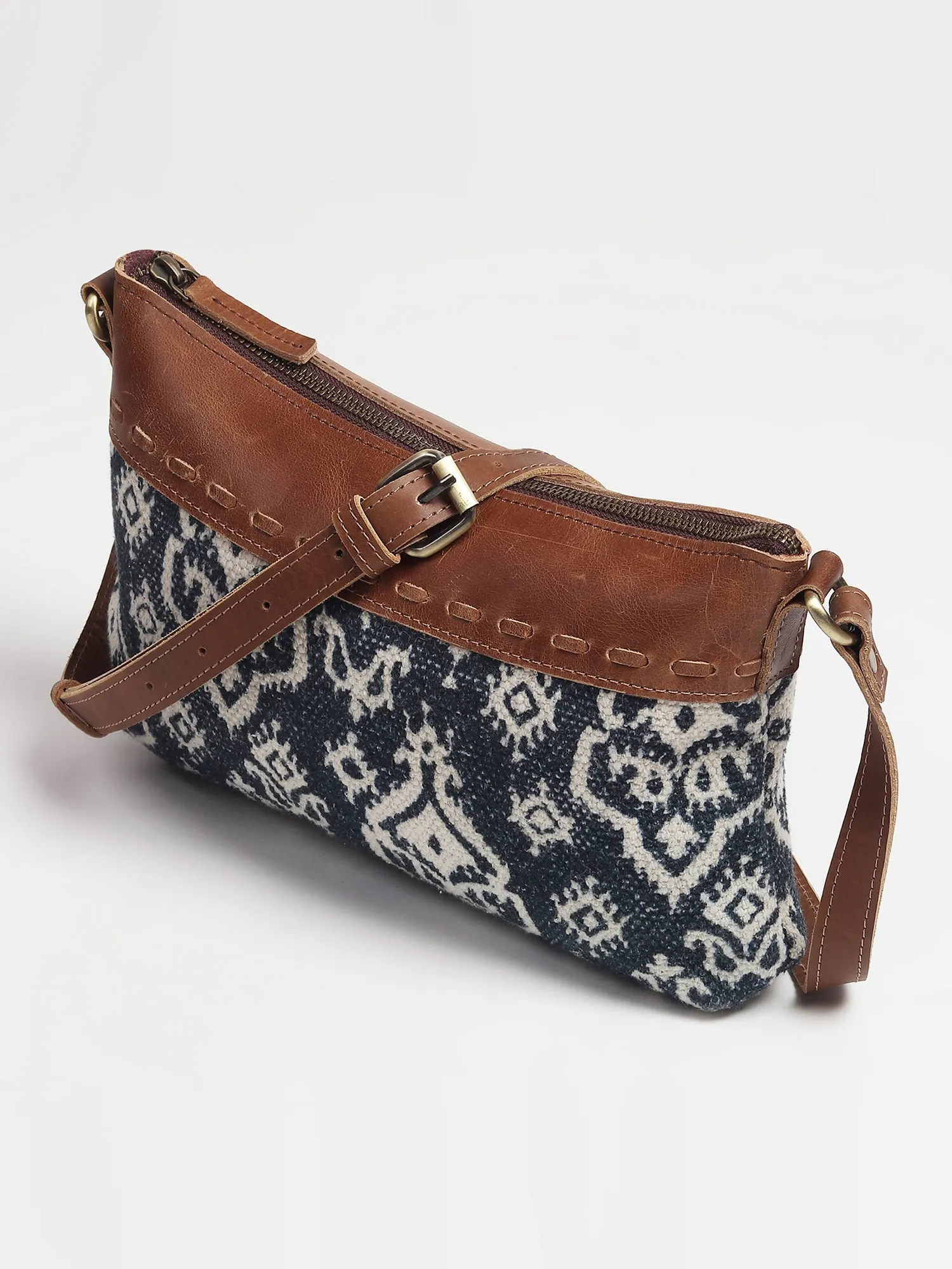 AVA - LEATHER & PRINTED FABRIC SLING  BAG