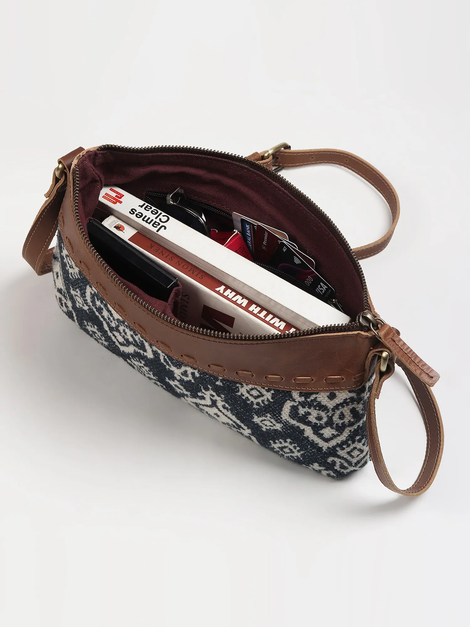 AVA - LEATHER & PRINTED FABRIC SLING  BAG