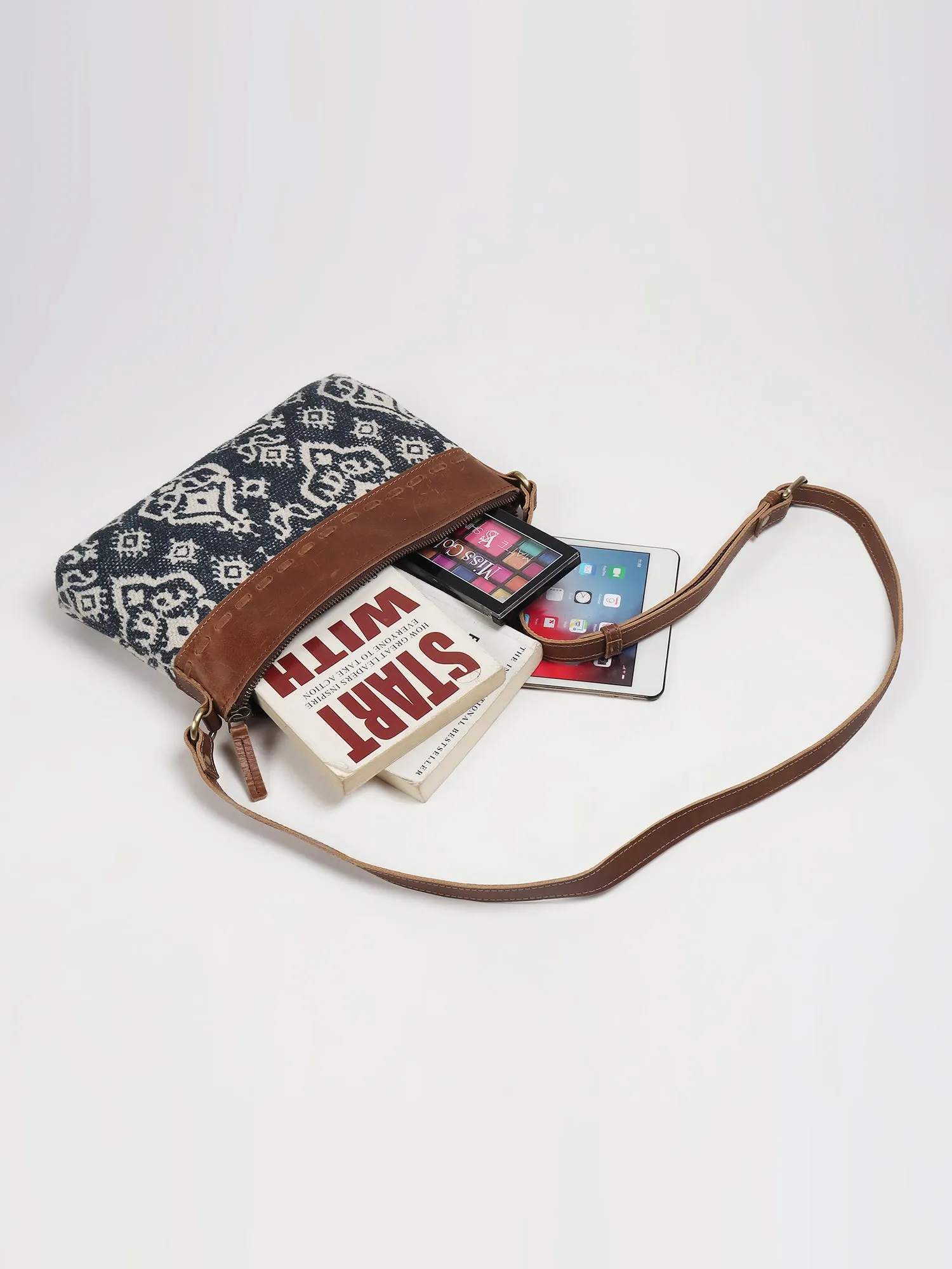 AVA - LEATHER & PRINTED FABRIC SLING  BAG