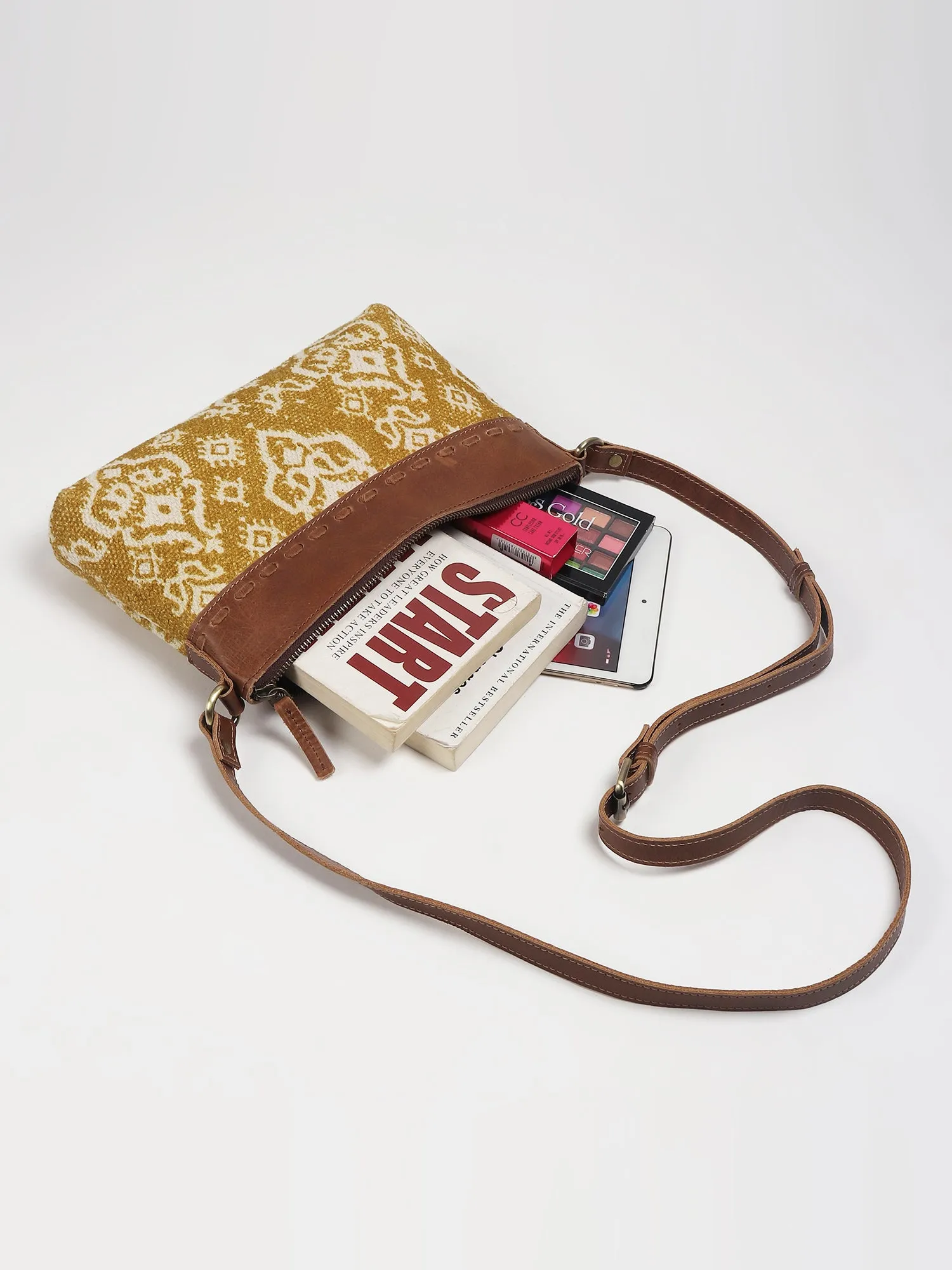 AYLA - LEATHER & PRINTED FABRIC SLING  BAG