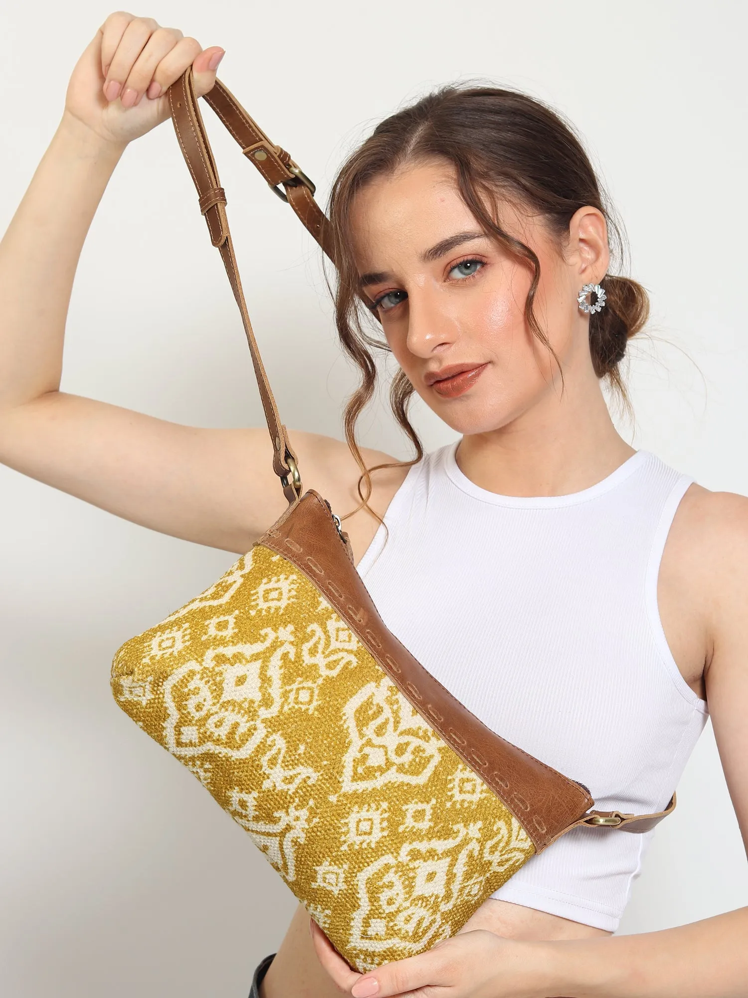 AYLA - LEATHER & PRINTED FABRIC SLING  BAG