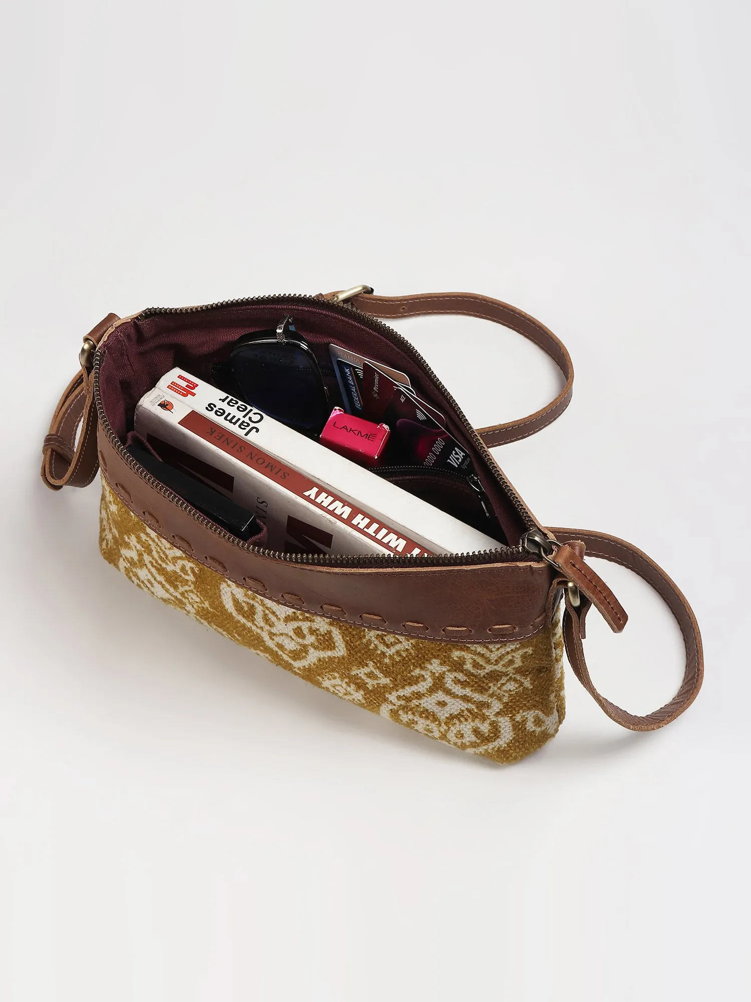 AYLA - LEATHER & PRINTED FABRIC SLING  BAG