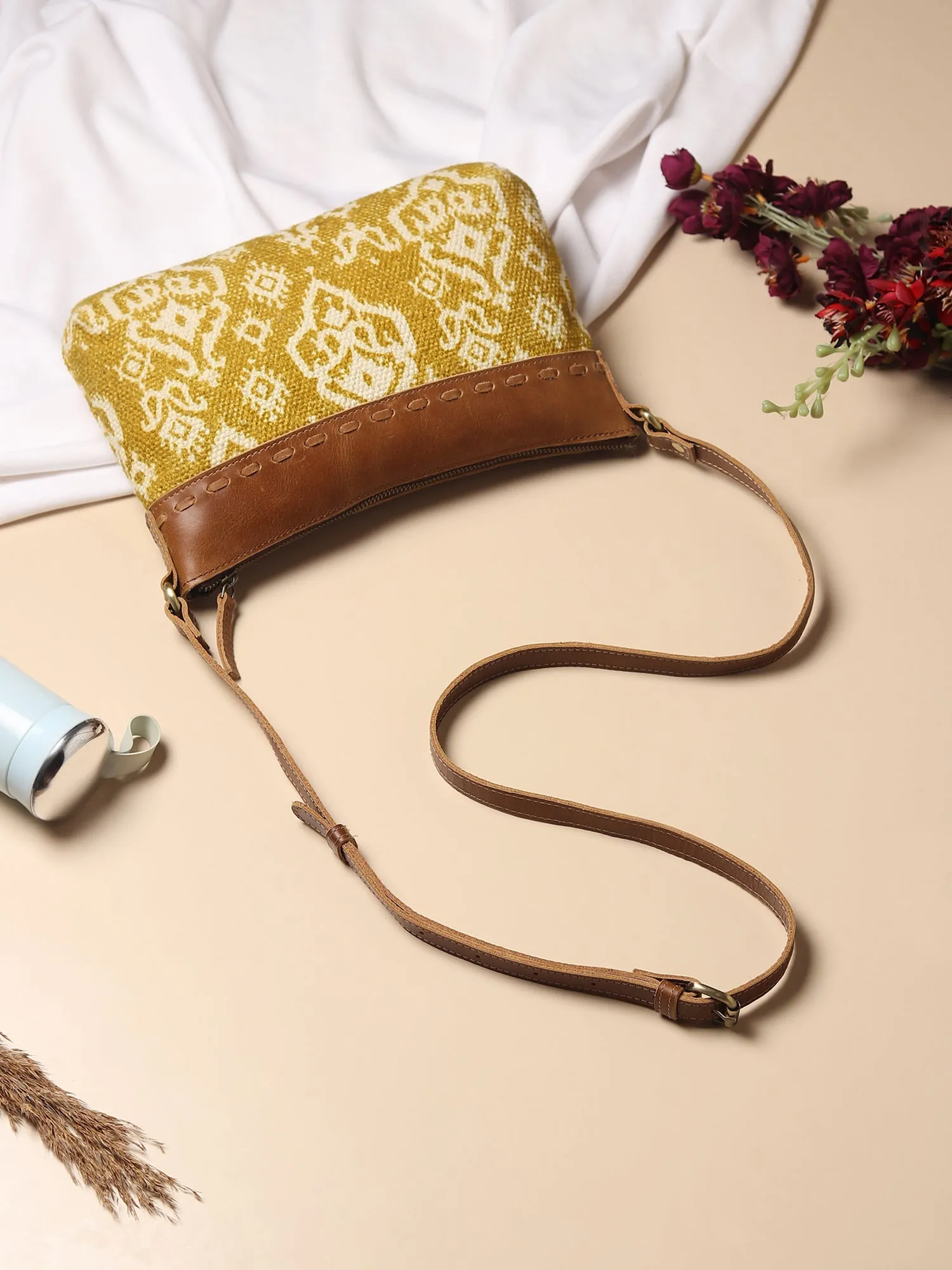 AYLA - LEATHER & PRINTED FABRIC SLING  BAG