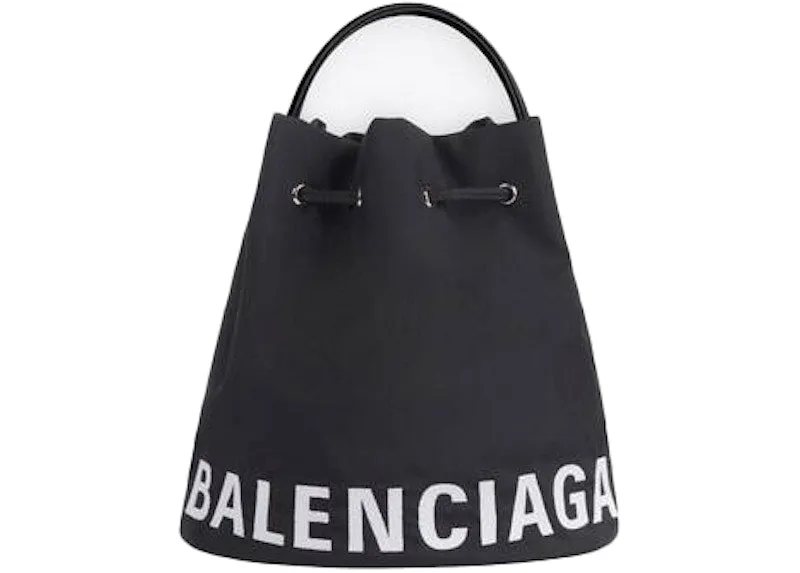 Balenciaga Wheel Drawstring Bucket Bag Extra Small Black