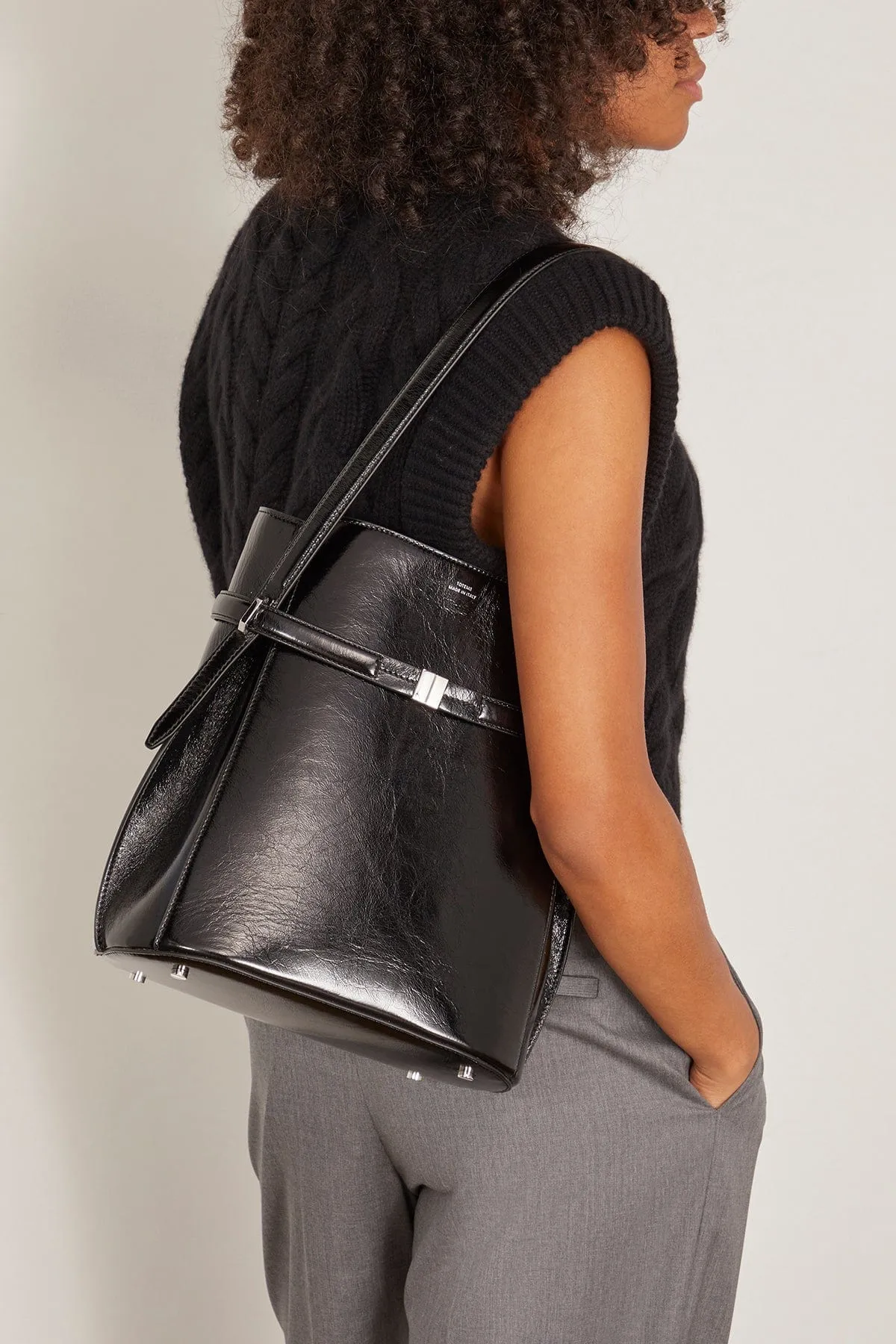 Belted Bucket Bag in Black