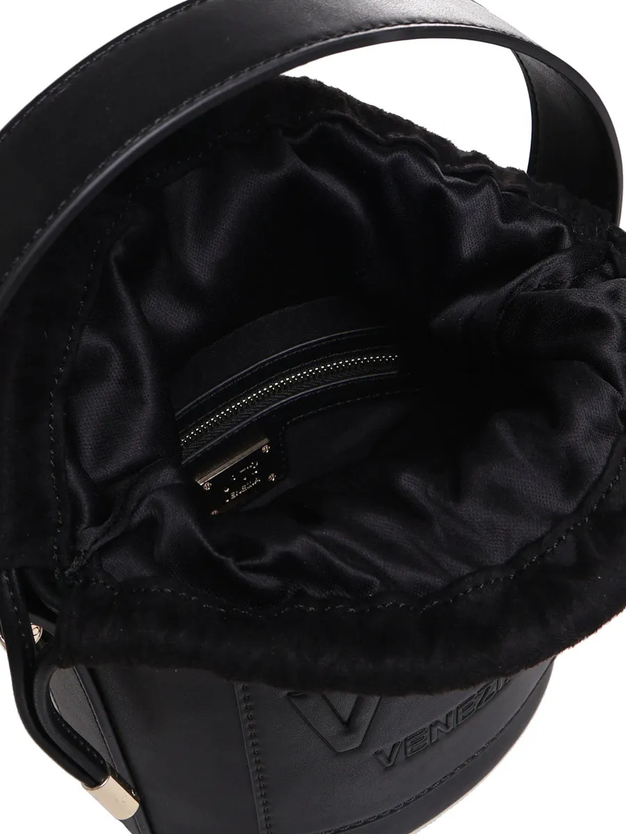 Black Bucket Bag Beatrix with Drawstring