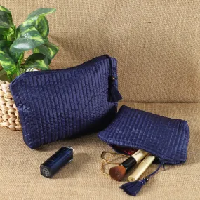 Blue Quilted Silk Trinket Pouch (Set of 2)