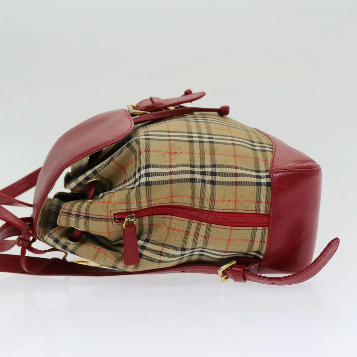 BURBERRY Nova Check Backpack Canvas Leather Beige Red gold  84556