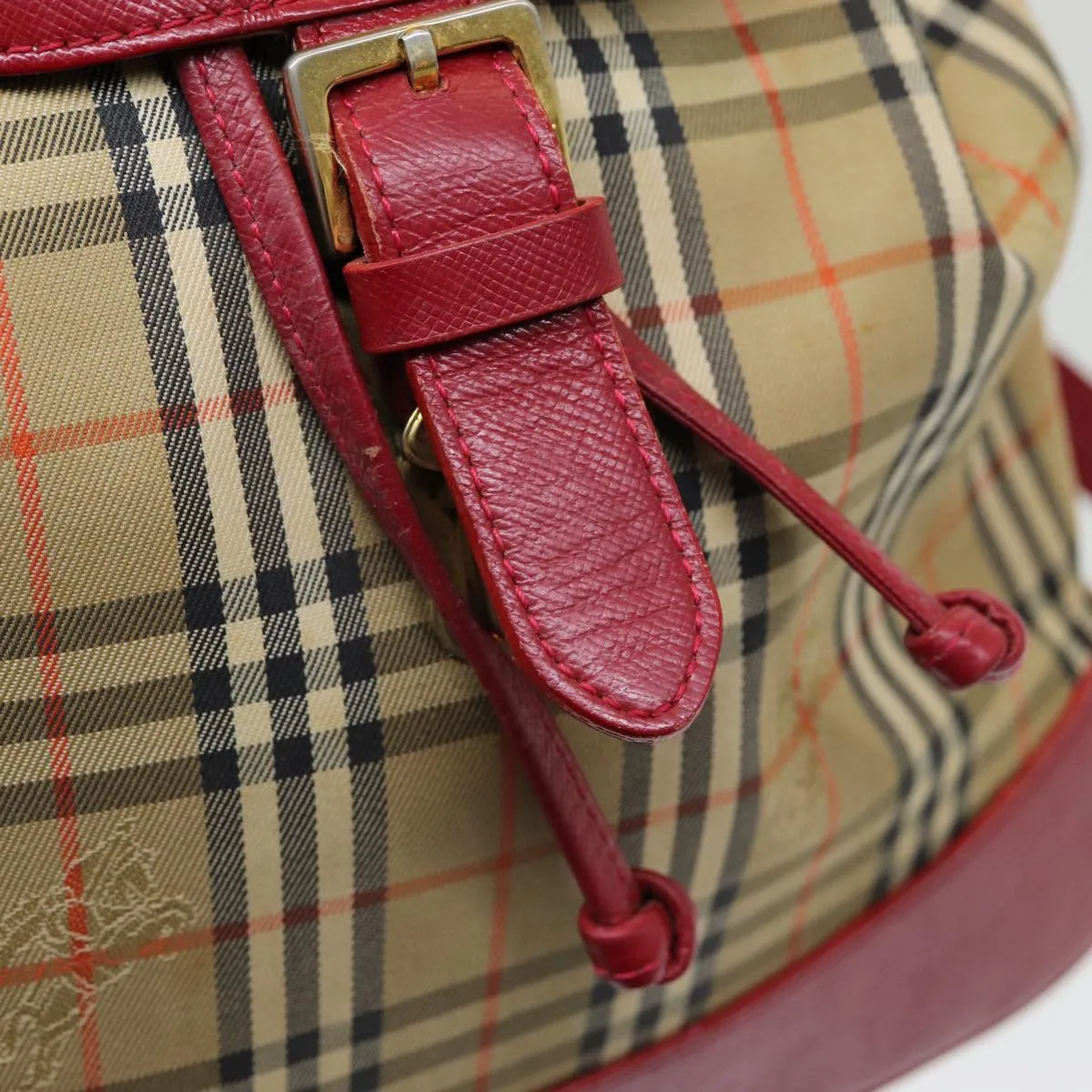 BURBERRY Nova Check Backpack Canvas Leather Beige Red gold  84556