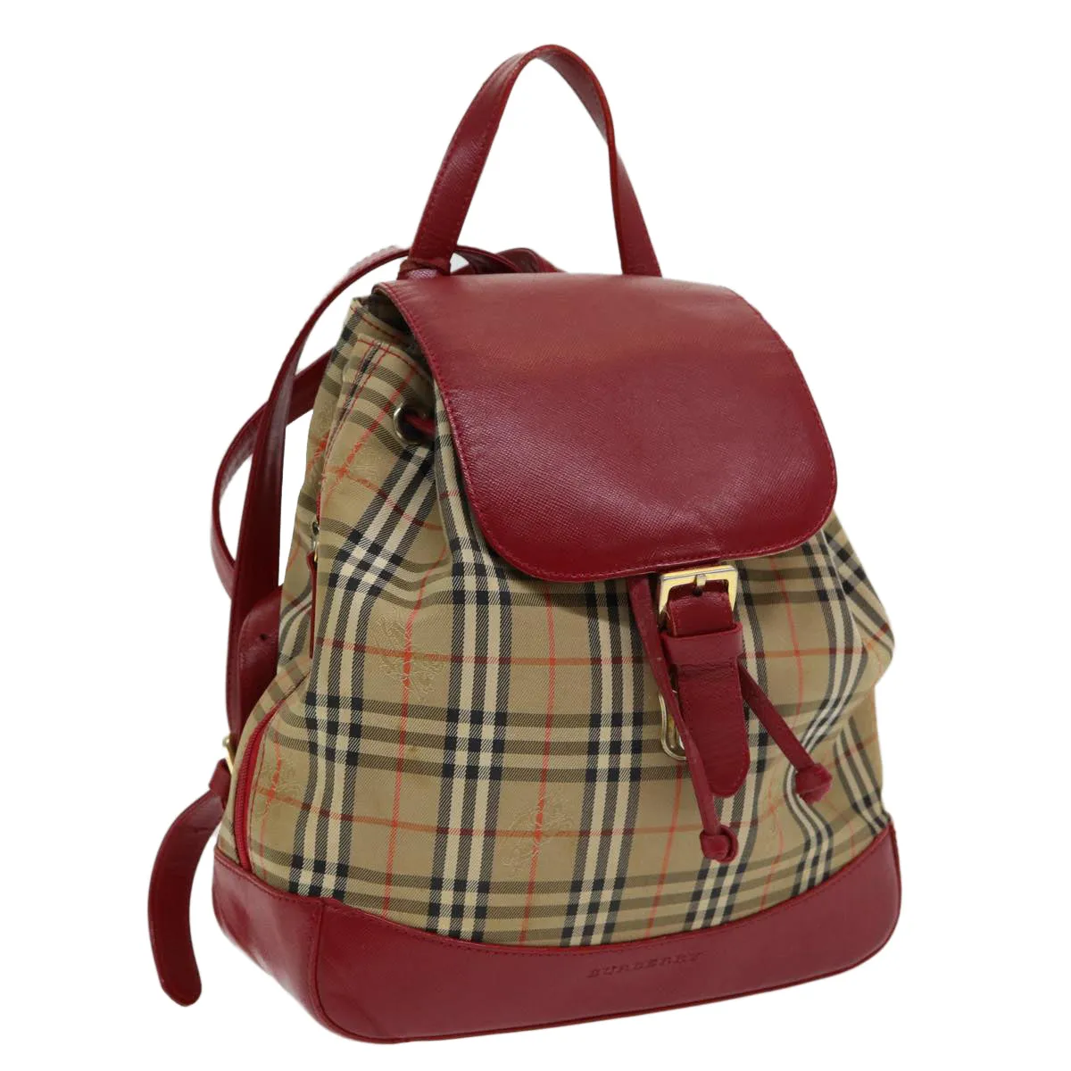 BURBERRY Nova Check Backpack Canvas Leather Beige Red gold  84556