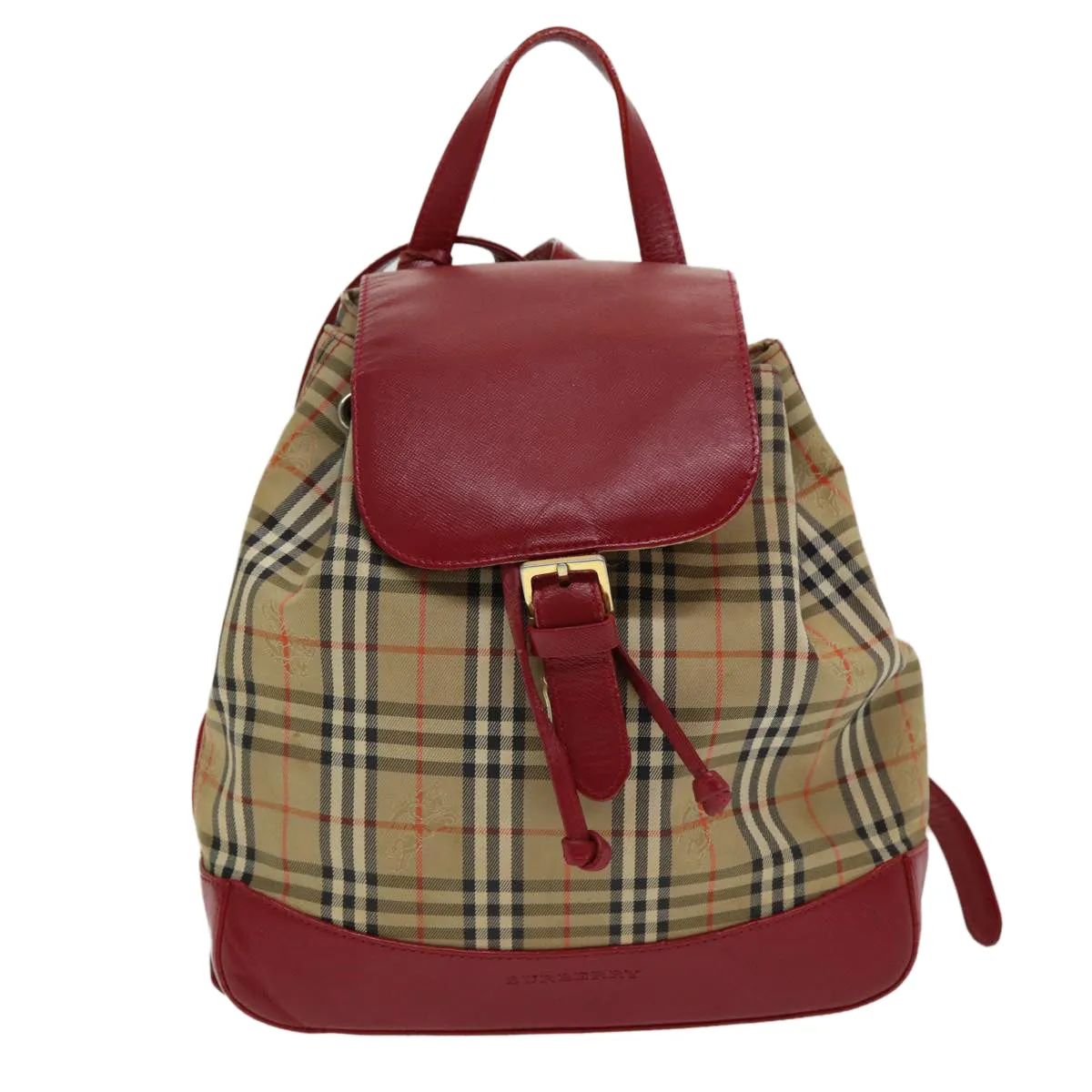 BURBERRY Nova Check Backpack Canvas Leather Beige Red gold  84556