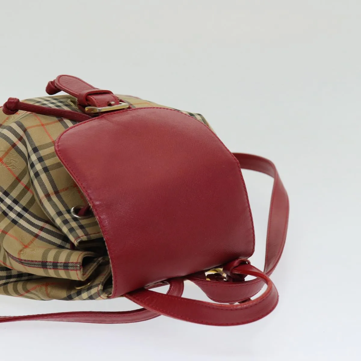 BURBERRY Nova Check Backpack Canvas Leather Beige Red gold  84556