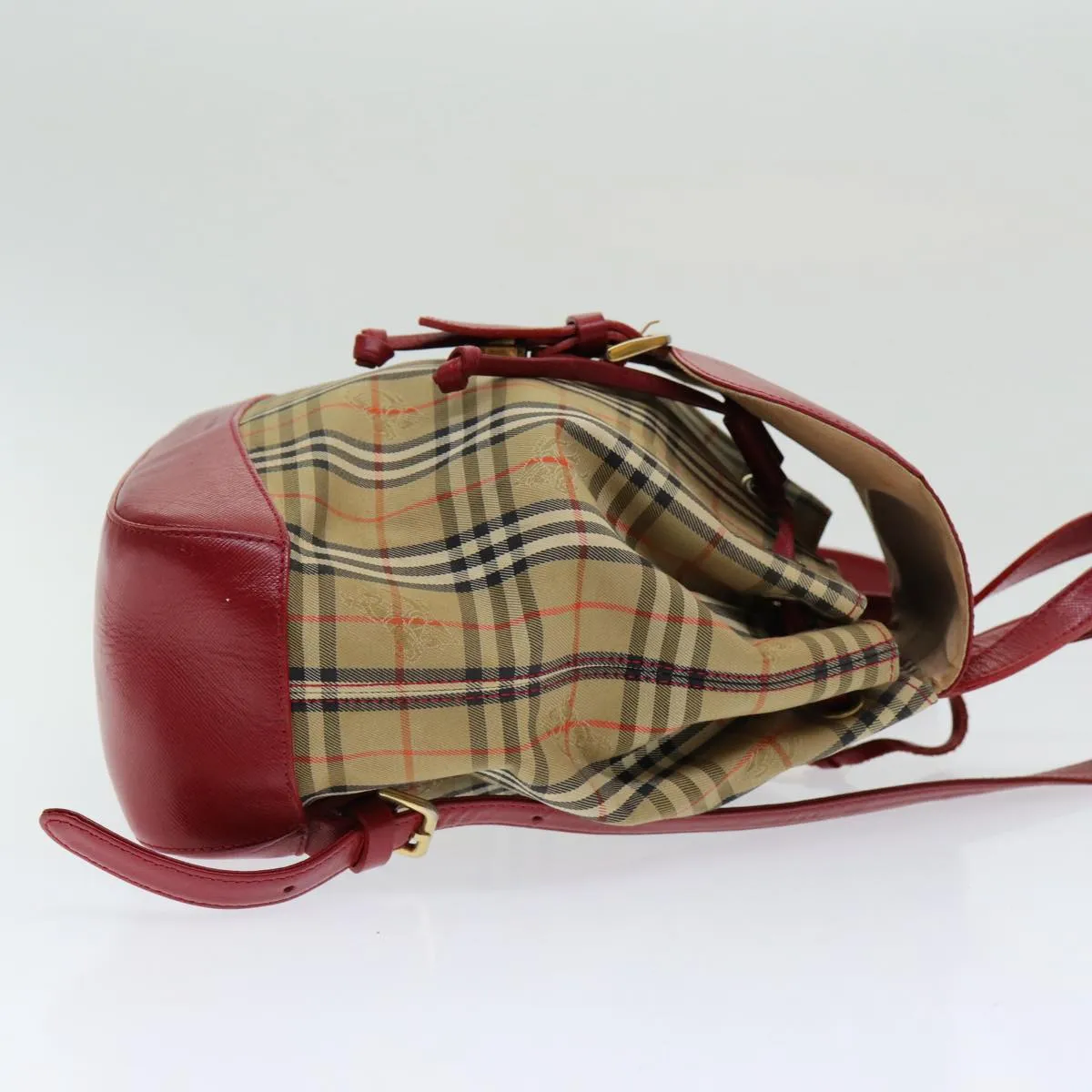 BURBERRY Nova Check Backpack Canvas Leather Beige Red gold  84556