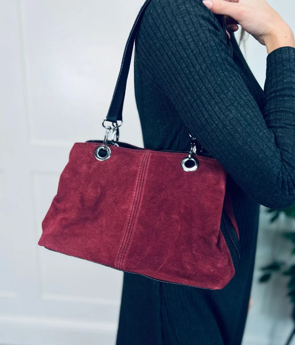 Burgundy Suede Contrast Handbag