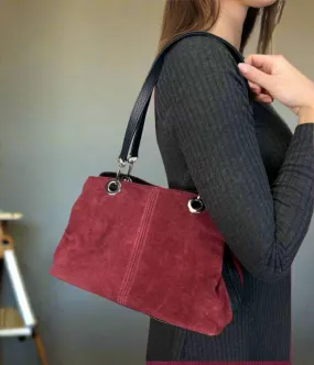 Burgundy Suede Contrast Handbag