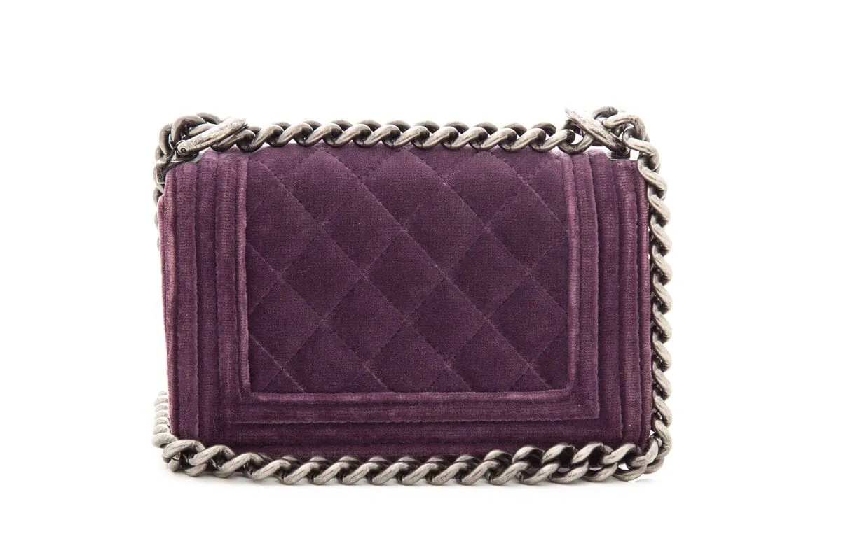 Chanel 2013/14  Purple Velvet Quilted Mini Boy Bag with Gun Metal Hardware