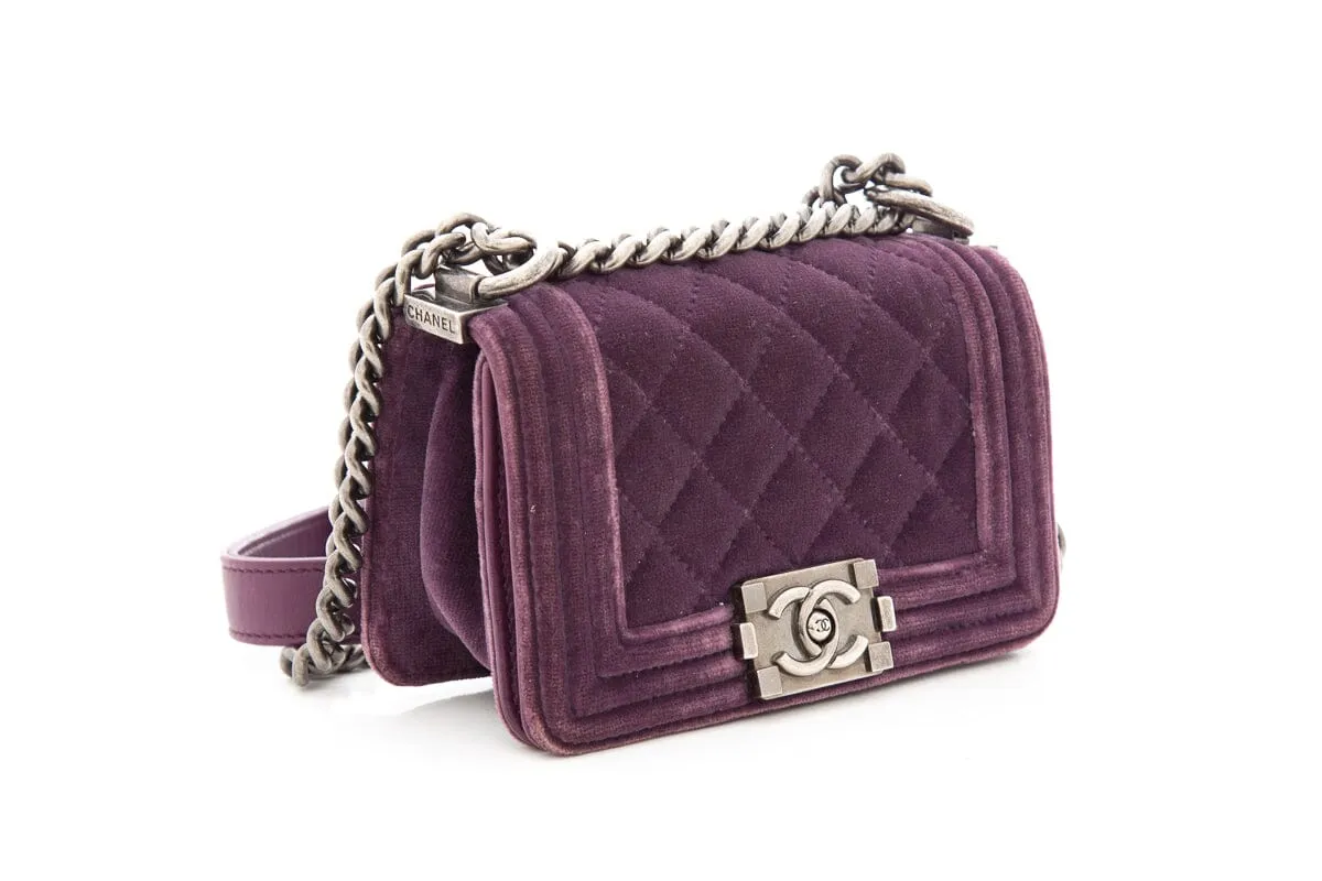 Chanel 2013/14  Purple Velvet Quilted Mini Boy Bag with Gun Metal Hardware