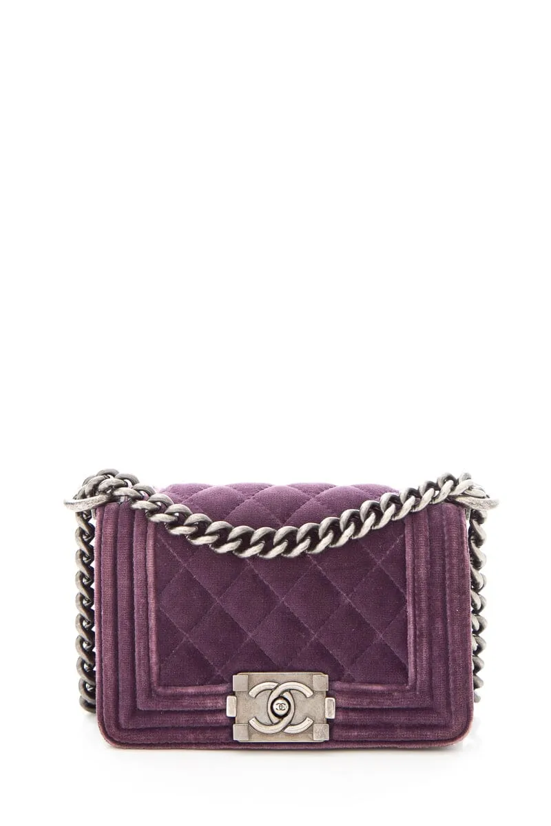 Chanel 2013/14  Purple Velvet Quilted Mini Boy Bag with Gun Metal Hardware