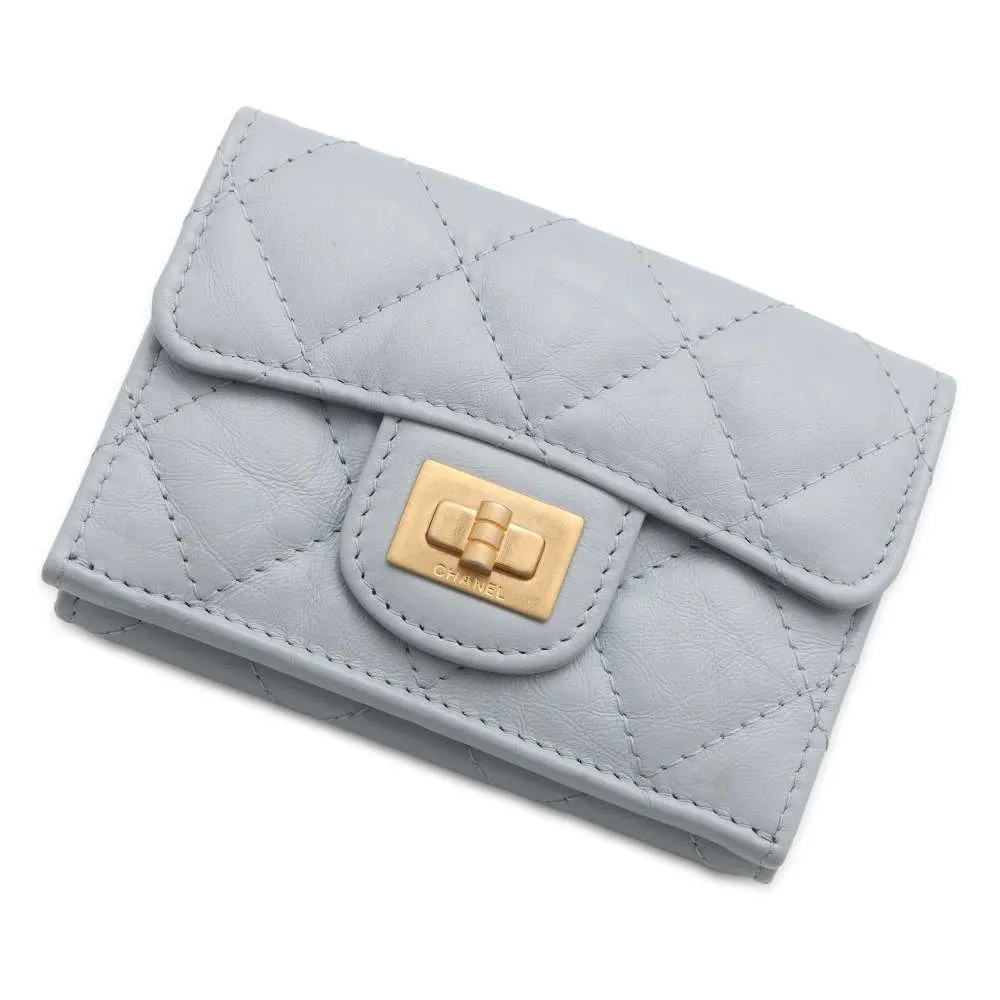 CHANEL 2.55 Tri-fold Compact Wallet Light Blue A70325 Lambskin