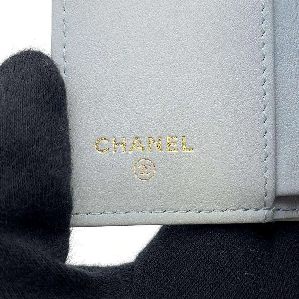 CHANEL 2.55 Tri-fold Compact Wallet Light Blue A70325 Lambskin