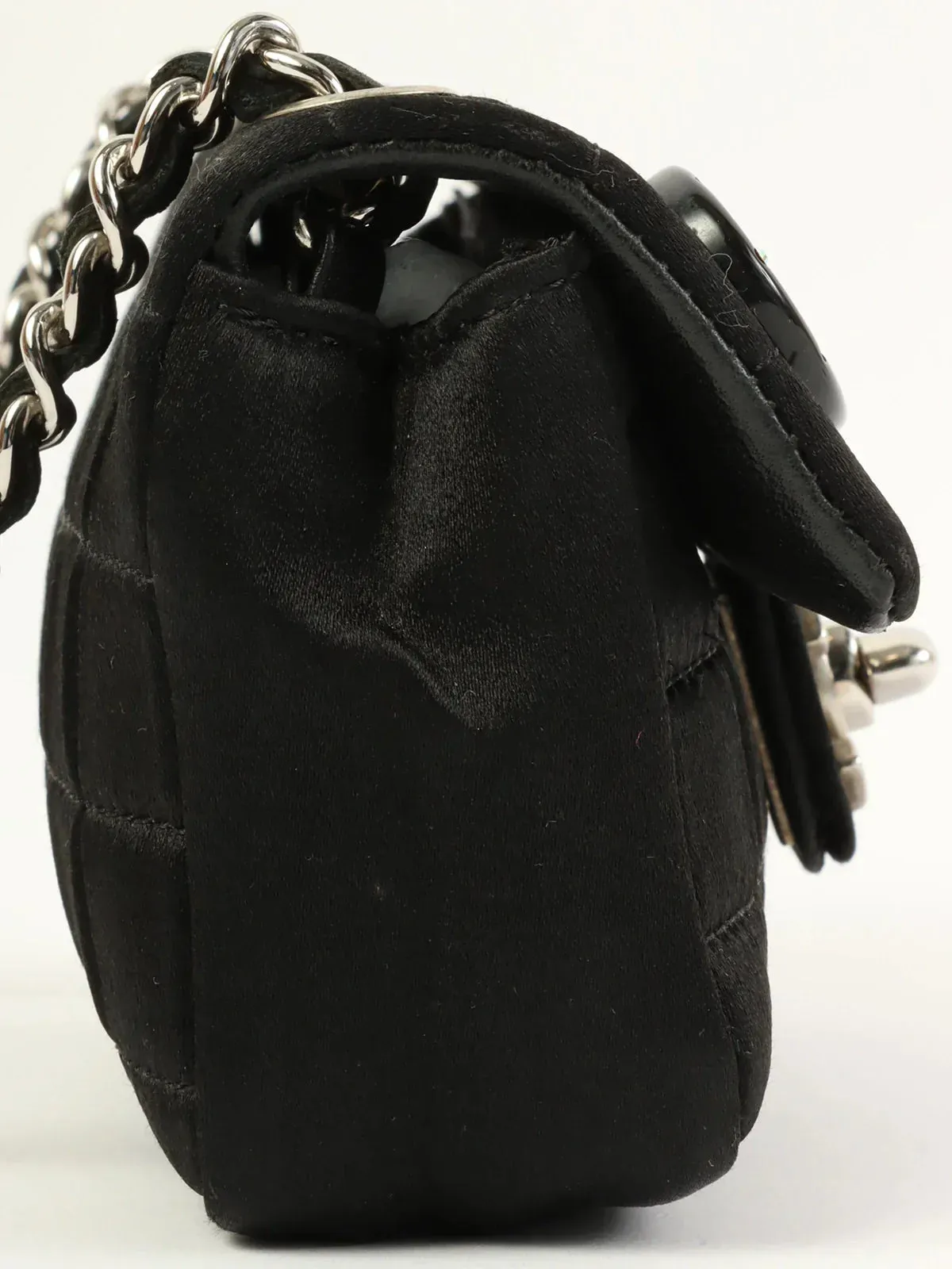 CHANEL Around 2004 Made Silk Satin Chocolate Bar Rouge Charm Chain Bag Mini Black