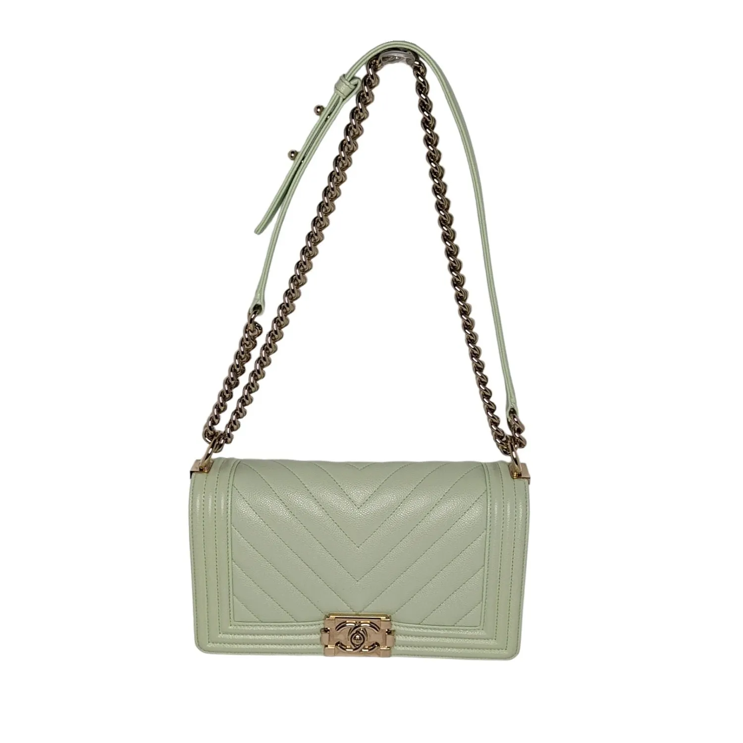 Chanel bags Caviar Chevron Quilted Medium Boy Flap Light Green