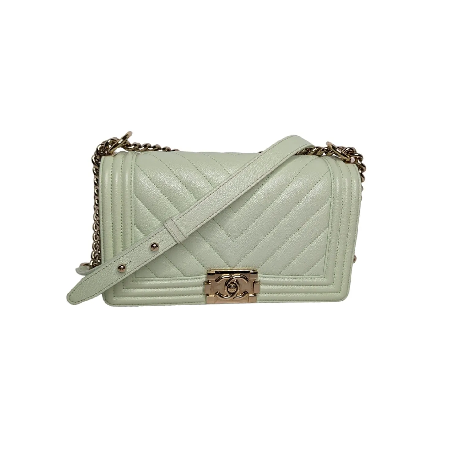 Chanel bags Caviar Chevron Quilted Medium Boy Flap Light Green