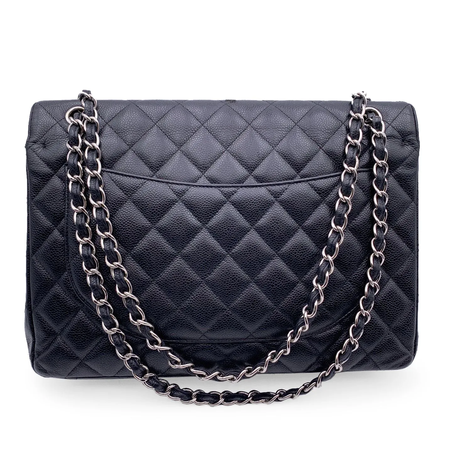 CHANEL Black Quilted Caviar Maxi Timeless Classic 2.55 Double Flap Bag