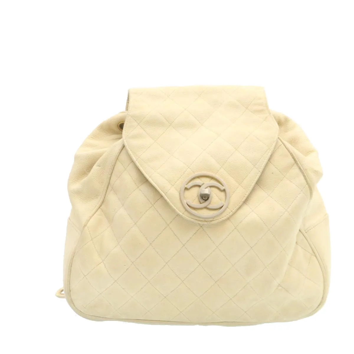 CHANEL Caviar Skin Matelasse Backpack White CC  am1922gA