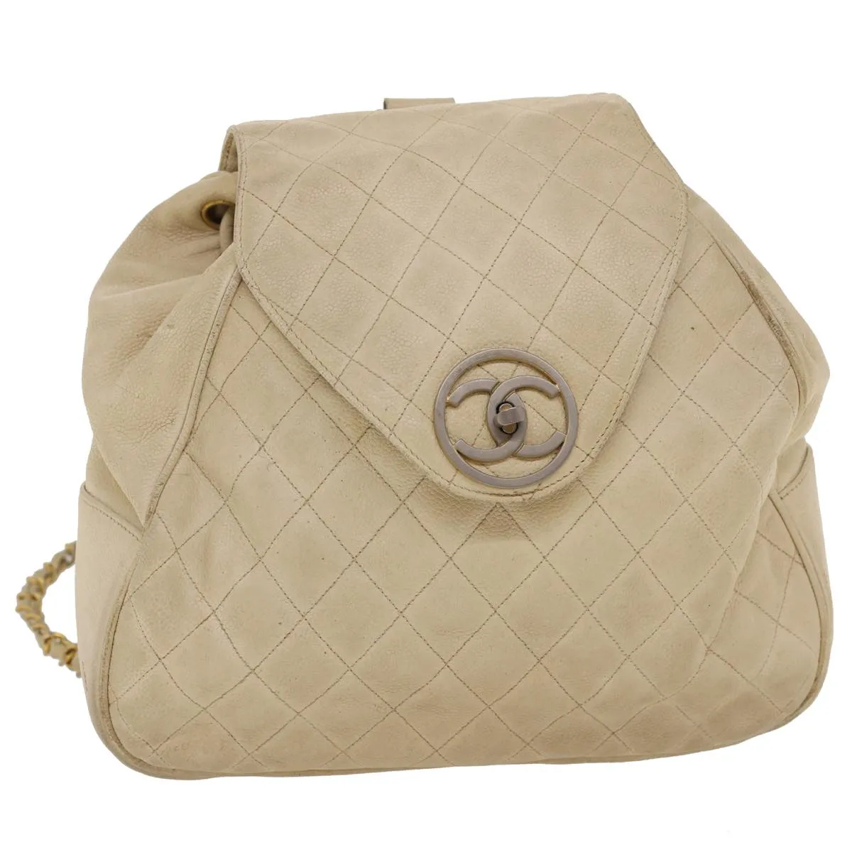 CHANEL Caviar Skin Matelasse Backpack White CC  am1922gA