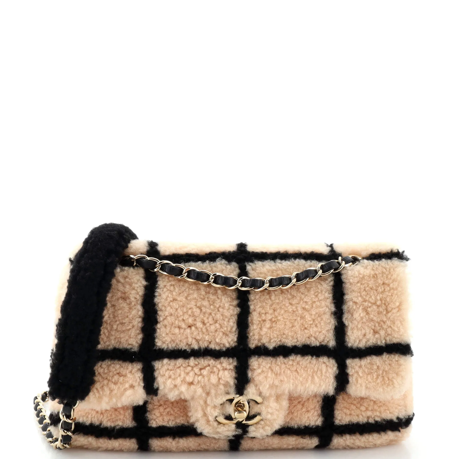 CHANEL CC Flap Bag Square Printed Shearling Large