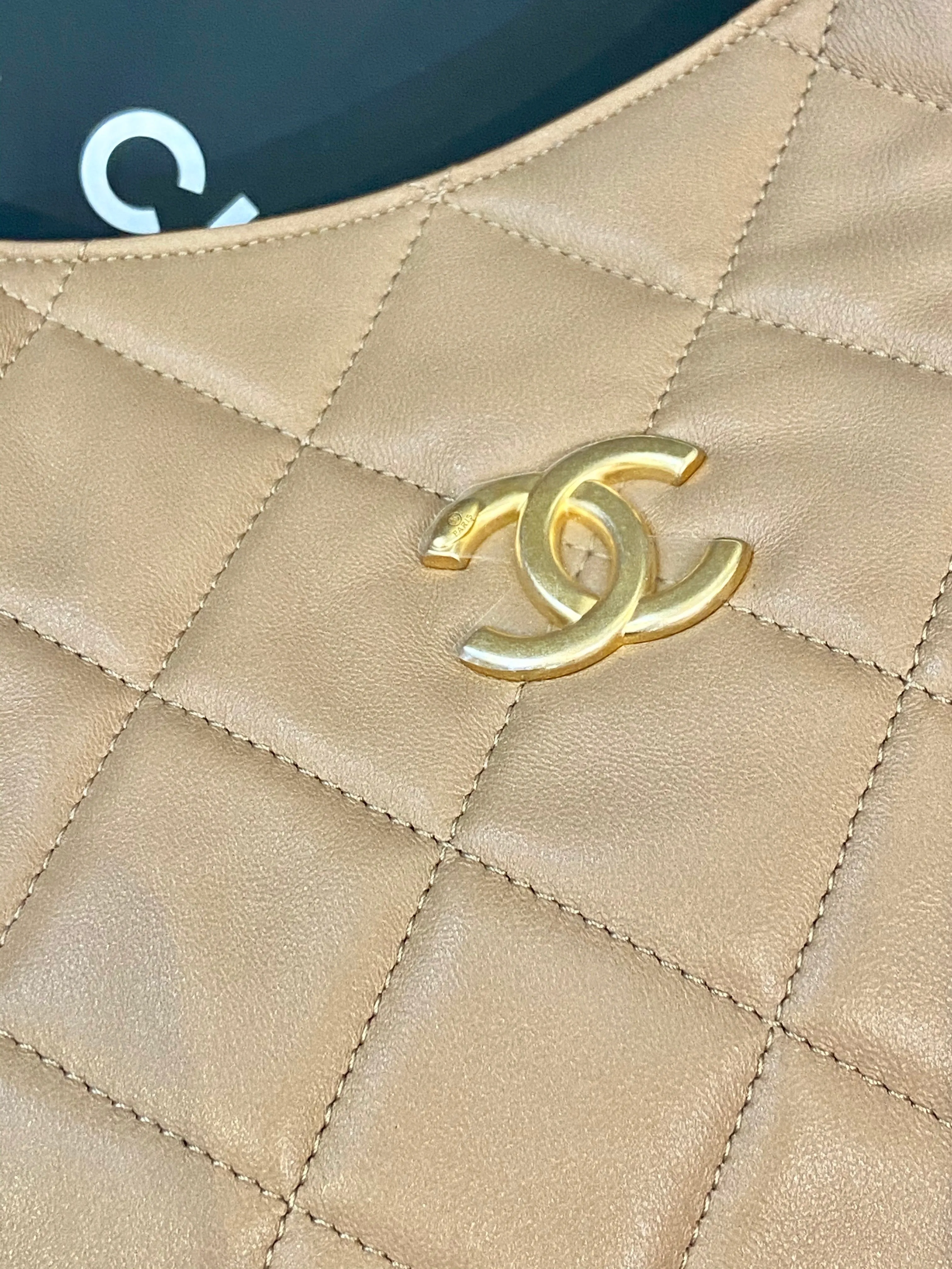 CHANEL CC QUILTED LAMBSKIN HOBO BAG