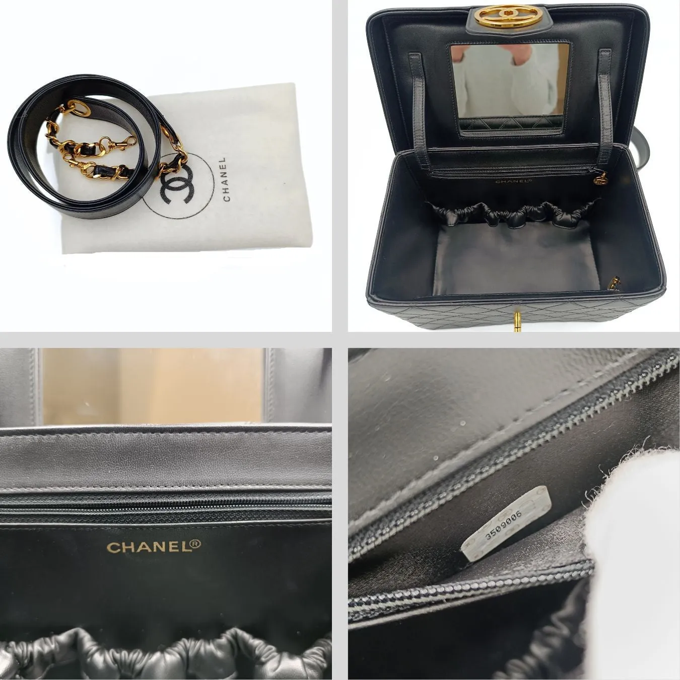 CHANEL Chanel Chanel quilted cosmetic bag in black leather and gold chain