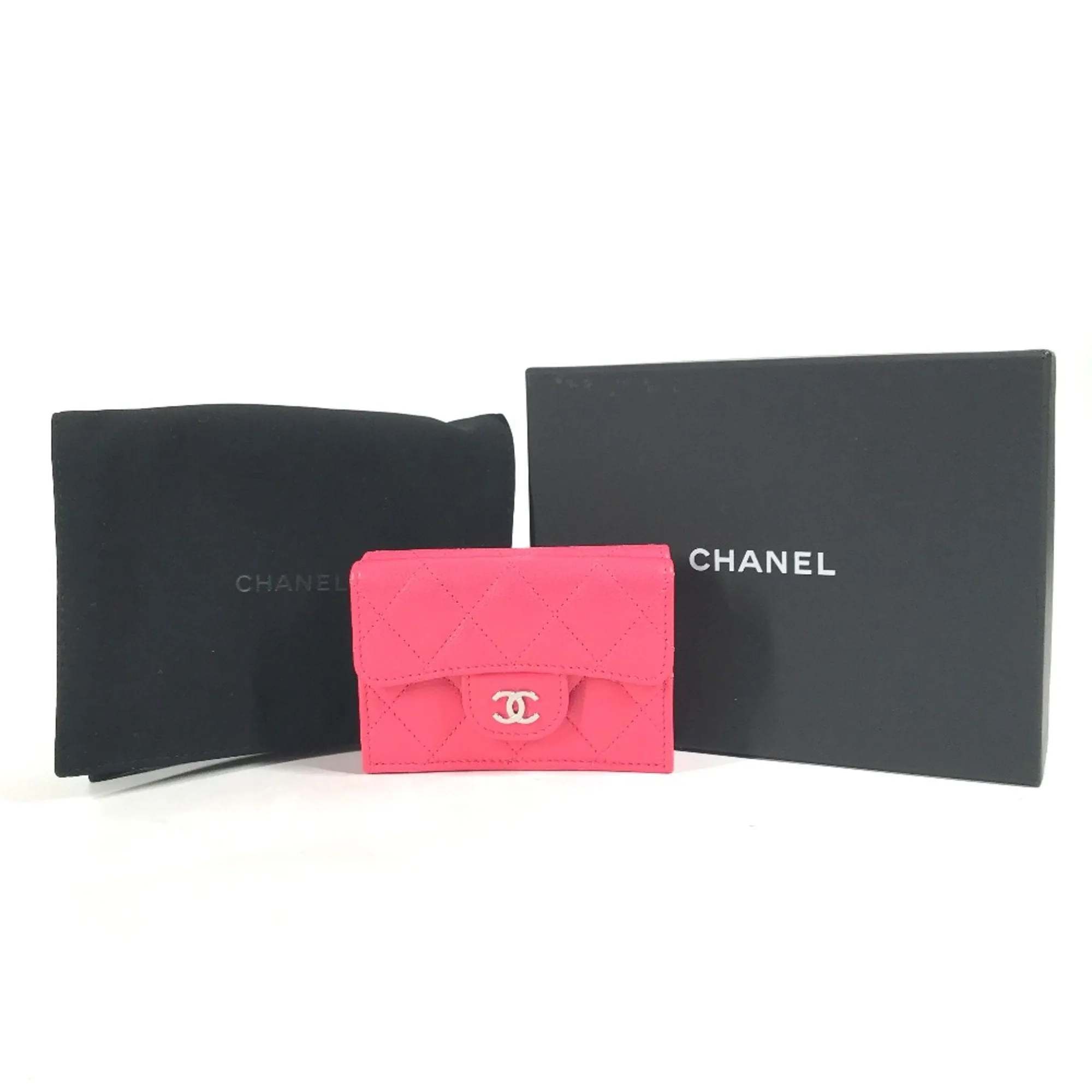 Chanel Matelasse Quilted Compact wallet Trifold wallet pink SilverHardware