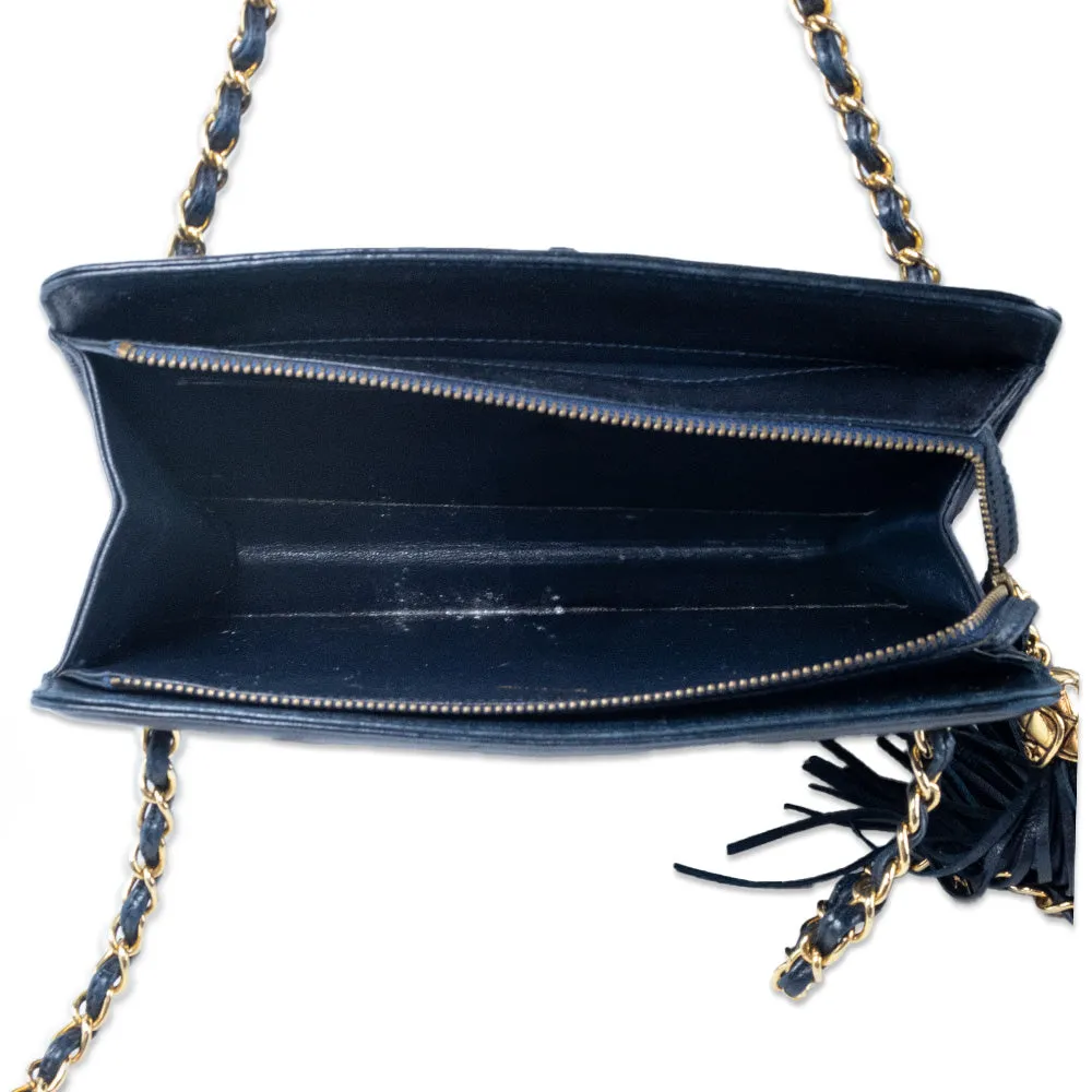 Chanel Navy Quilted Shoulder Bag with Tassels