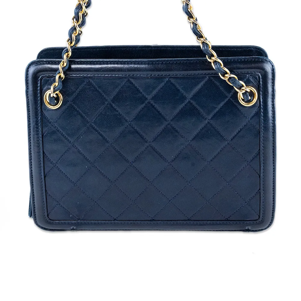 Chanel Navy Quilted Shoulder Bag with Tassels