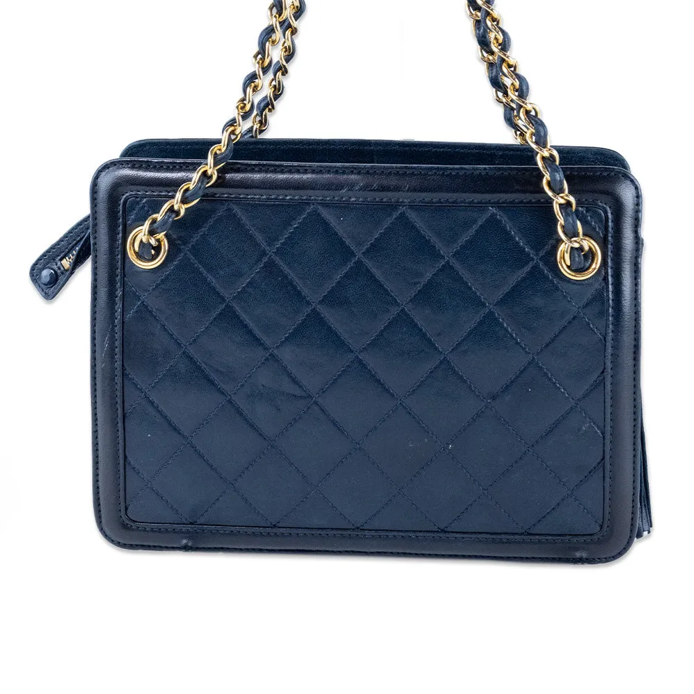 Chanel Navy Quilted Shoulder Bag with Tassels