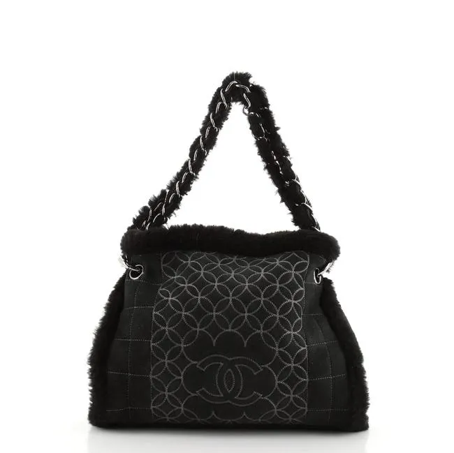 CHANEL SQUARE STITCH QUILTED SHEARLING TOTE BAG