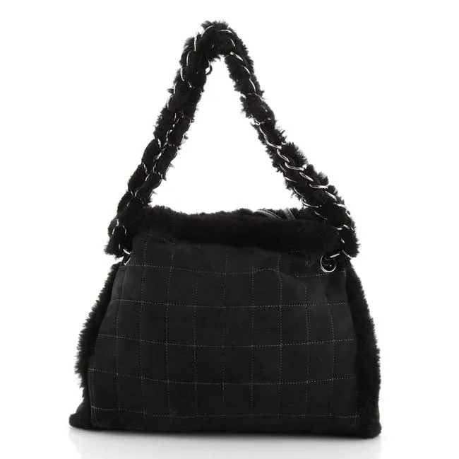 CHANEL SQUARE STITCH QUILTED SHEARLING TOTE BAG