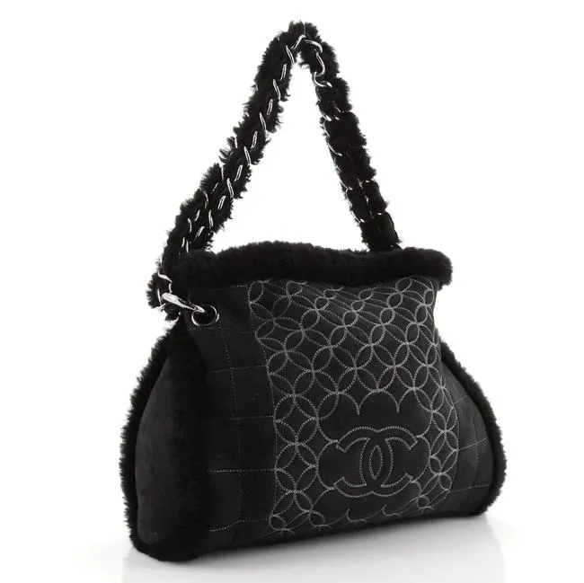 CHANEL SQUARE STITCH QUILTED SHEARLING TOTE BAG