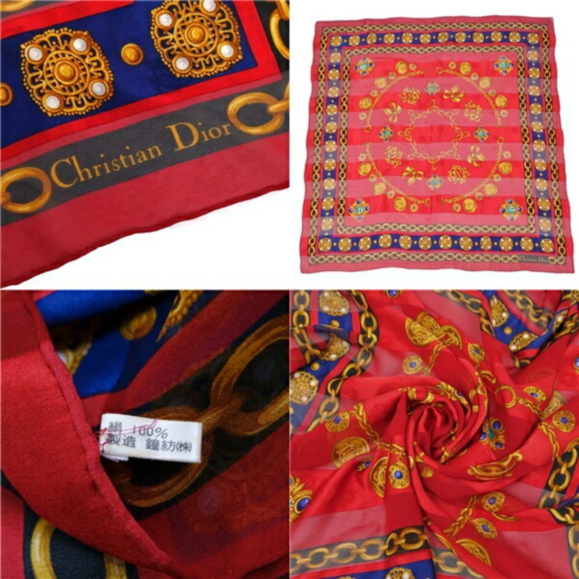 CHRISTIAN DIOR Scarf Muffler 100% Silk Women's Red