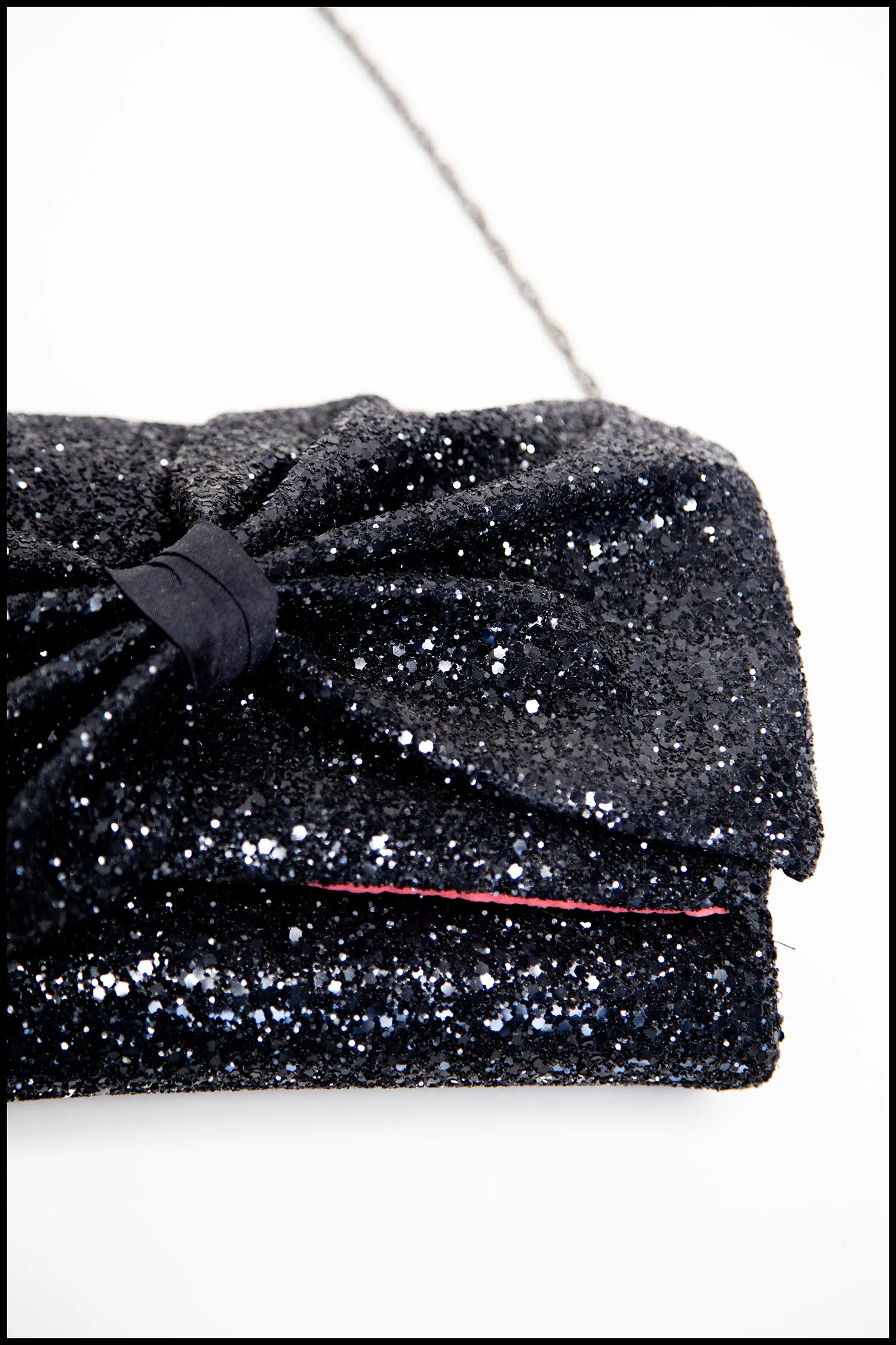 Crawford Black Glitter Bow Clutch Bag