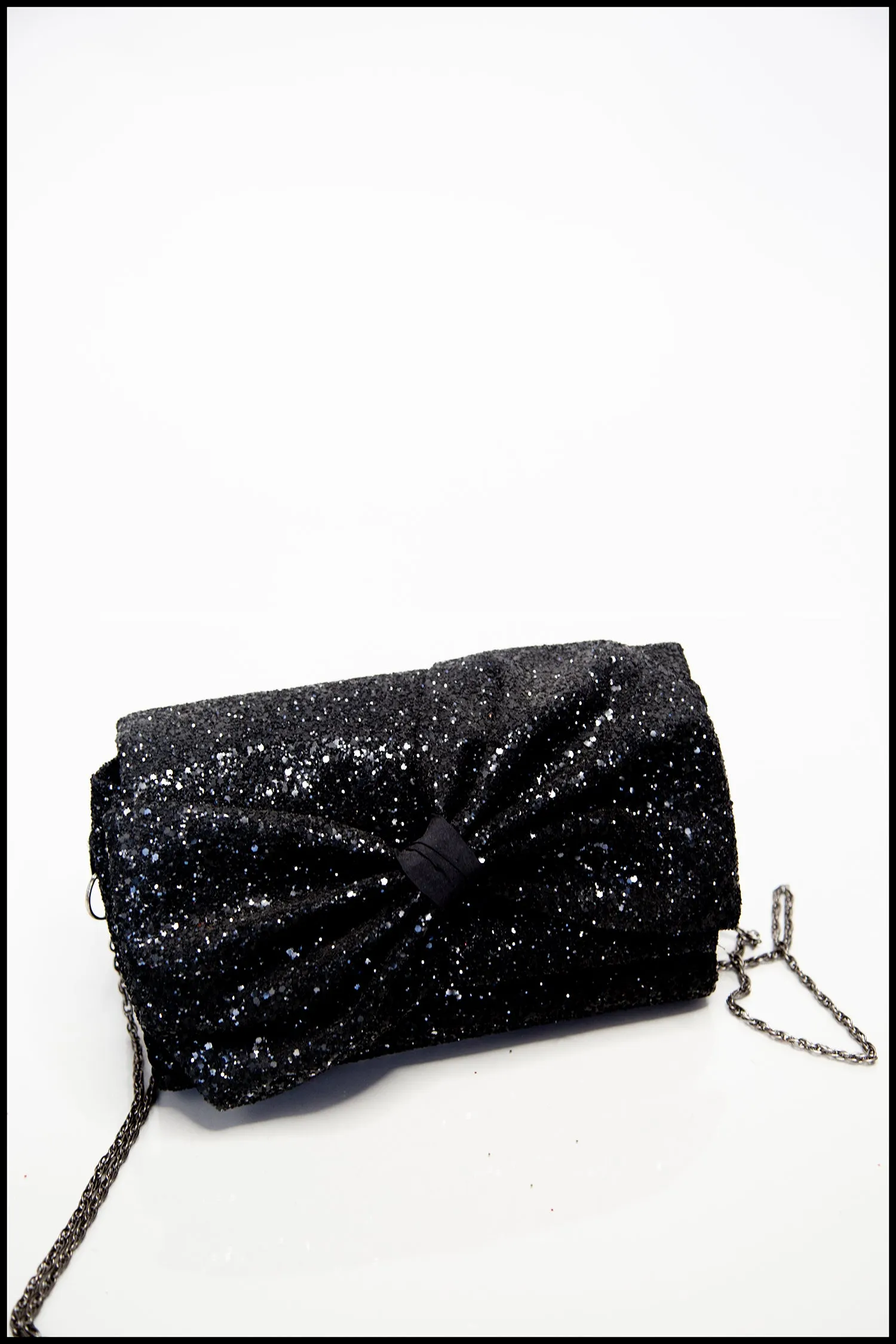 Crawford Black Glitter Bow Clutch Bag